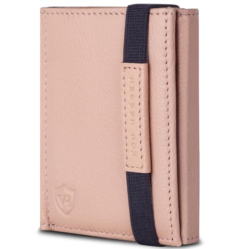 VON HEESEN Slim Wallet mit XL Münzfach & RFID-Schutz - Mini Geldbörse Herren & Damen - Kartenetui Kreditkartenetui - Portmonee Geldbeutel Portemonnaie klein Rose von VON HEESEN