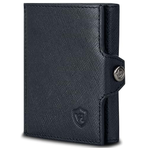 VON HEESEN Slim Wallet mit XL Münzfach & RFID-Schutz - Mini Geldbörse Herren & Damen - Kartenetui Kreditkartenetui - Portmonee Geldbeutel Portemonnaie klein Schwarz Saffiano von VON HEESEN