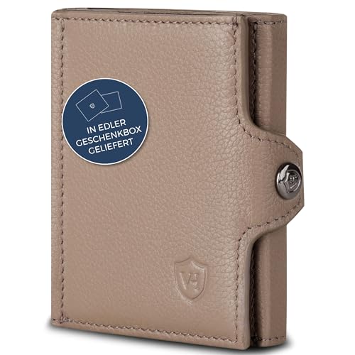 VON HEESEN Slim Wallet mit XL Münzfach & RFID-Schutz - Mini Geldbörse Herren & Damen - Kartenetui Kreditkartenetui - Portmonee Geldbeutel Portemonnaie klein Taupe von VON HEESEN