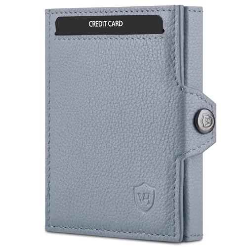 VON HEESEN Slim Wallet mit XXL Münzfach & RFID-Schutz - Leder Geldbeutel - Mini Geldbörse für Herren und Damen - Kartenetui Echtleder Karten Portemonnaie klein - Kreditkartenetui Hellblau von VON HEESEN