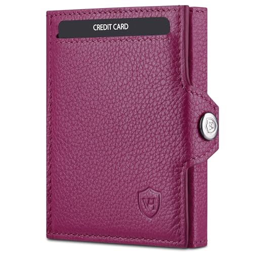 VON HEESEN Slim Wallet mit XXL Münzfach & RFID-Schutz - Leder Geldbeutel - Mini Geldbörse für Herren und Damen - Kartenetui Echtleder Karten Portemonnaie klein - Kreditkartenetui Pink von VON HEESEN