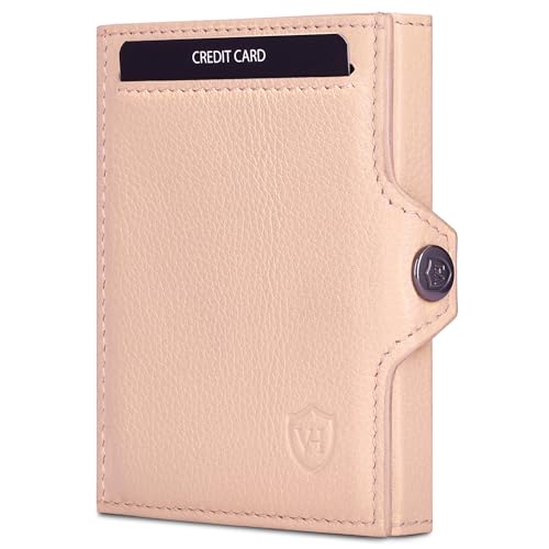 VON HEESEN Slim Wallet mit XXL Münzfach & RFID-Schutz - Leder Geldbeutel - Mini Geldbörse für Herren und Damen - Kartenetui Echtleder Karten Portemonnaie klein - Kreditkartenetui Rose von VON HEESEN