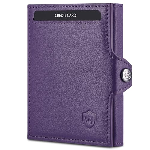 VON HEESEN Slim Wallet mit XXL Münzfach & RFID-Schutz - Leder Geldbeutel - Mini Geldbörse für Herren und Damen - Kartenetui Echtleder Karten Portemonnaie klein - Kreditkartenetui Violet von VON HEESEN