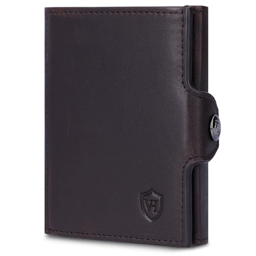 VON HEESEN Slim Wallet mit XXL Münzfach & RFID-Schutz - Mini Geldbörse Herren & Damen - Kartenetui Kreditkartenetui - Portmonee Geldbeutel Portemonnaie klein (Braun Waxy) von VON HEESEN