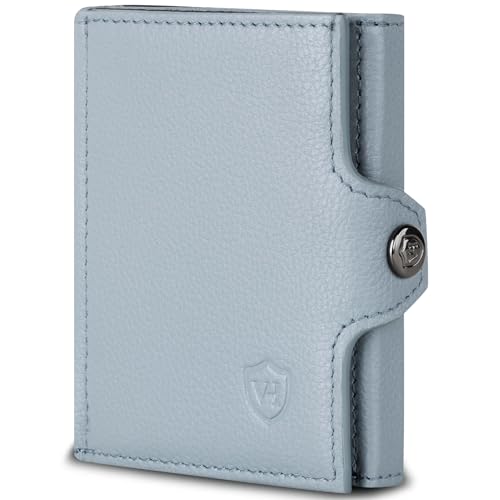 VON HEESEN Slim Wallet mit XXL Münzfach & RFID-Schutz - Mini Geldbörse Herren & Damen - Kartenetui Kreditkartenetui - Portmonee Geldbeutel Portemonnaie klein Hellblau von VON HEESEN
