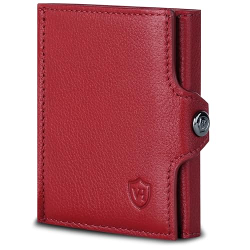 VON HEESEN Slim Wallet mit XXL Münzfach & RFID-Schutz - Mini Geldbörse Herren & Damen - Kartenetui Kreditkartenetui - Portmonee Geldbeutel Portemonnaie klein Rot von VON HEESEN