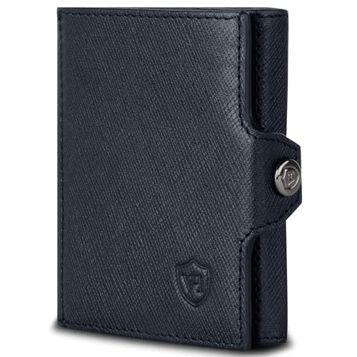 VON HEESEN Slim Wallet mit XXL Münzfach & RFID-Schutz - Mini Geldbörse Herren & Damen - Kartenetui Kreditkartenetui - Portmonee Geldbeutel Portemonnaie klein Schwarz Saffiano von VON HEESEN