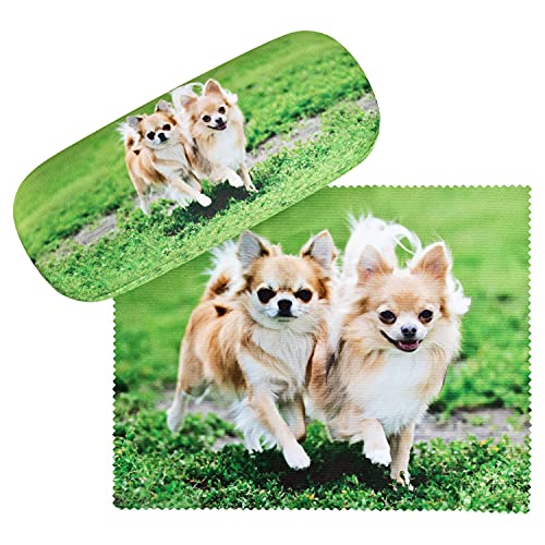 VON LILIENFELD Brillenetui Chihuahuas Hund Motiv Etui Brille Mikrofaser Brillenputztuch Brillenbox Stabiles Hardcase Set mit Stoff bezogen von VON LILIENFELD