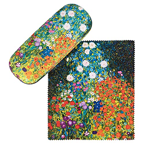VON LILIENFELD Brillenetui Gustav Klimt Bauerngarten Kunst Motiv Etui Brille Mikrofaser Brillenputztuch Brillenbox Stabiles Hardcase Set mit Stoff bezogen von VON LILIENFELD