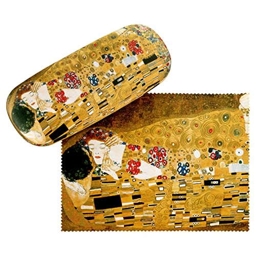 VON LILIENFELD Brillenetui Gustav Klimt Der Kuss Liebe Kunst Motiv Etui Brille Mikrofaser Brillenputztuch Brillenbox Stabiles Hardcase Set mit Stoff bezogen von VON LILIENFELD