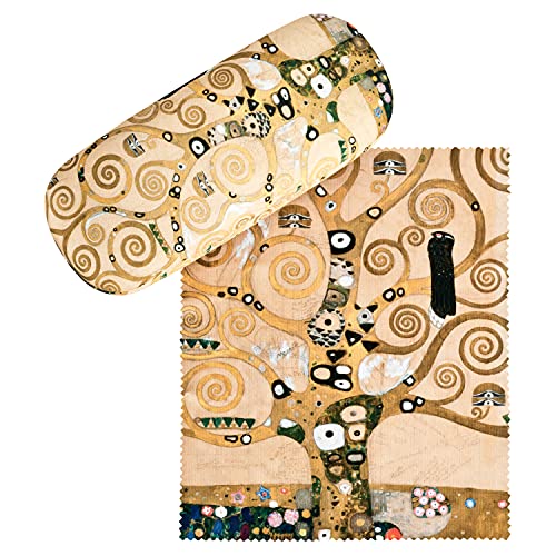 VON LILIENFELD Brillenetui Gustav Klimt Lebensbaum Kunst Motiv Etui Brille Mikrofaser Brillenputztuch Brillenbox Stabiles Hardcase Set mit Stoff bezogen von VON LILIENFELD