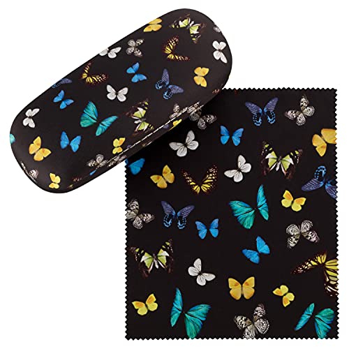 VON LILIENFELD Brillenetui Schmetterlinge Butterfly Schmetterlingstanz Motiv Etui Brille Mikrofaser Brillenputztuch Brillenbox Stabiles Hardcase Set mit Stoff bezogen von VON LILIENFELD