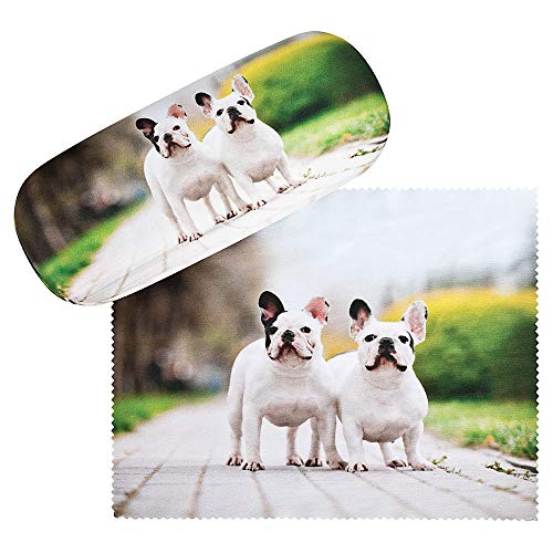 VON LILIENFELD Brillenetui Französische Bulldoggen Hund Motiv Etui Brille Mikrofaser Brillenputztuch Brillenbox Stabiles Hardcase Set mit Stoff bezogen von VON LILIENFELD