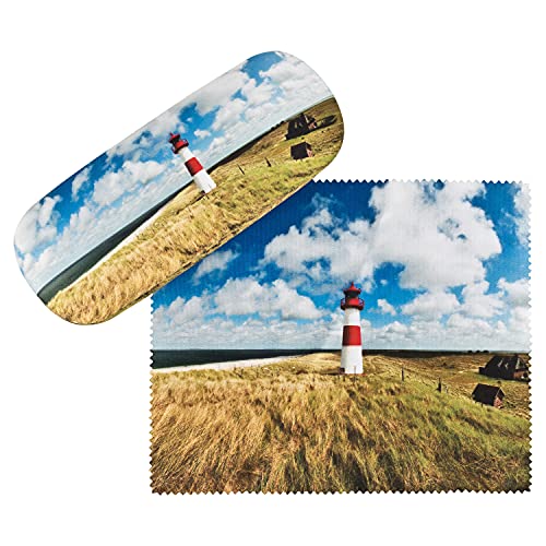 VON LILIENFELD Brillenetui Leuchtturm auf Sylt Foto Motiv Etui Brille Mikrofaser Brillenputztuch Brillenbox Stabiles Hardcase Set mit Stoff bezogen von VON LILIENFELD