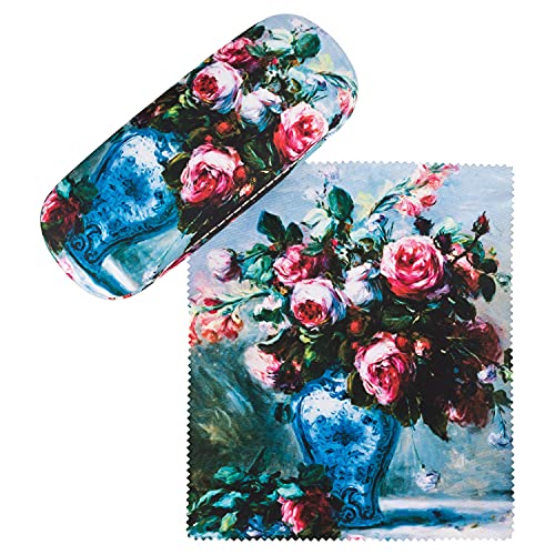 VON LILIENFELD Brillenetui Pierre-Auguste Renoir Vase mit Rosen Kunst Motiv Etui Brille Mikrofaser Brillenputztuch Brillenbox Stabiles Hardcase Set mit Stoff bezogen von VON LILIENFELD