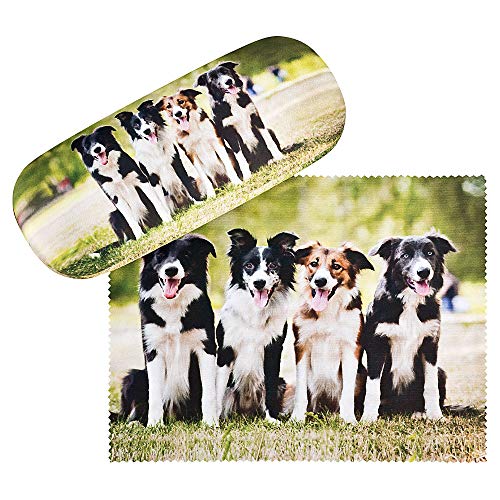 VON LILIENFELD Brillenetui Border Collies Hund Motiv Etui Brille Mikrofaser Brillenputztuch Brillenbox Stabiles Hardcase Set mit Stoff bezogen von VON LILIENFELD