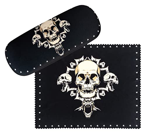 VON LILIENFELD Brillenetui Skull Motiv Etui Brille Mikrofaser Brillenputztuch Brillenbox Stabiles Hardcase Set mit Stoff bezogen von VON LILIENFELD