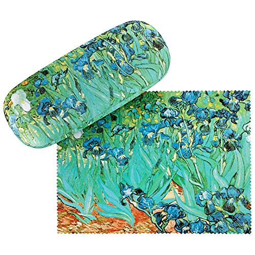 VON LILIENFELD Brillenetui Vincent van Gogh Iris Blumen Kunst Motiv Etui Brille Mikrofaser Brillenputztuch Brillenbox Stabiles Hardcase Set mit Stoff bezogen von VON LILIENFELD