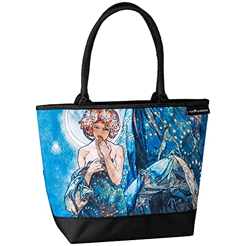 VON LILIENFELD Handtasche Alfons Mucha Der Mond Damen Kunst Motiv Shopper Maße L42 x B30 x T15 cm Strandtasche Henkeltasche Büro von VON LILIENFELD