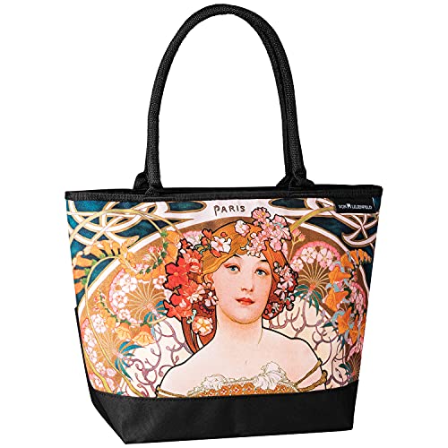 VON LILIENFELD Handtasche Alfons Mucha F. Champenois Kunst Motiv Shopper Maße cm L42 x H30 x T15 Strandtasche Henkeltasche Büro von VON LILIENFELD