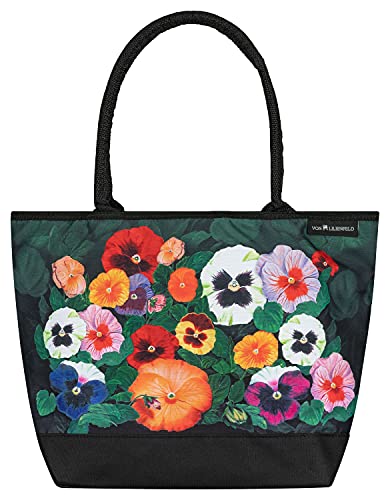 VON LILIENFELD Handtasche Damen Motiv Blumen Stiefmütterchen Shopper Maße L42 x H30 x T15 cm Strandtasche Henkeltasche Büro von VON LILIENFELD