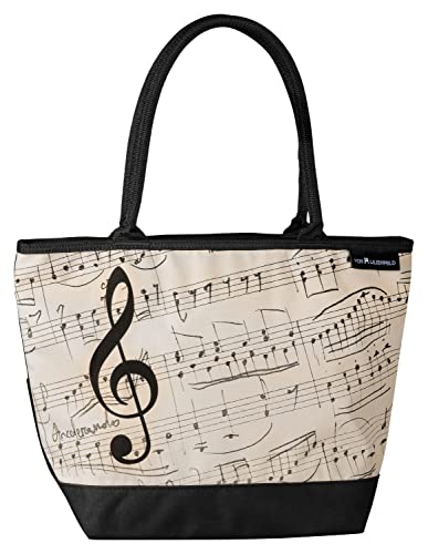 VON LILIENFELD Handtasche Dame Antikes Notenblatt Beige Noten Musik Shopper Maße cm L42 x H30 x T15 Strandtasche Henkeltasche Büro von VON LILIENFELD