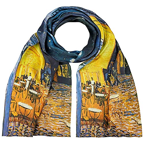 VON LILIENFELD Schal Damen 100% Seide Vincent van Gogh: Nachtcafé Kunst Motiv Halstuch Seidenschal Seidentuch Kanten handgerollt 172 x 42 cm von VON LILIENFELD