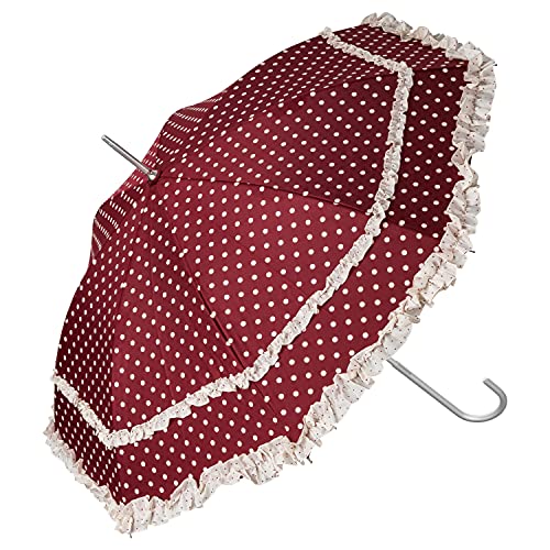 VON LILIENFELD Regenschirm Sonnenschirm Brautschirm Hochzeitsschirm Mary-Poppins-Schirm Auf-Automatik Mary mit Rüschen Polkadots bordeaux von VON LILIENFELD