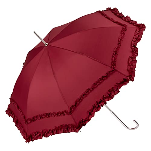 VON LILIENFELD Regenschirm Sonnenschirm Brautschirm Hochzeitsschirm Mary-Poppins-Schirm Auf-Automatik Mary mit Rüschen bordeaux von VON LILIENFELD