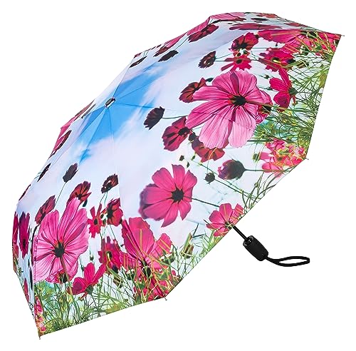 VON LILIENFELD Regenschirm Taschenschirm Blumenwiese Blumen Blüten Kunst Windfest Auf-Zu-Automatik Stabil Leicht Kompakt von VON LILIENFELD