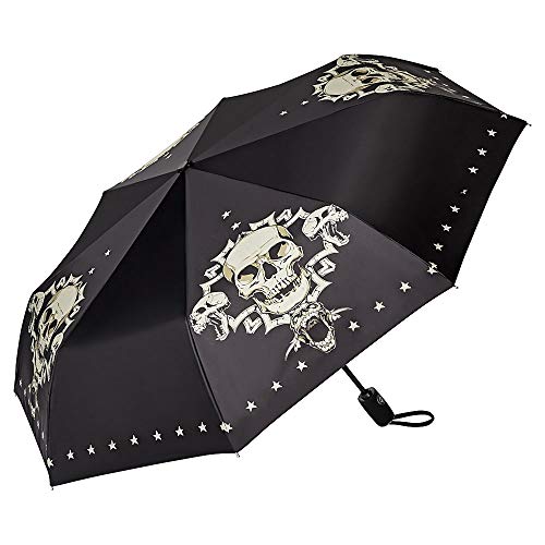 VON LILIENFELD Regenschirm Taschenschirm Skull Totenkopf Schädel Windfest Auf-Zu-Automatik Stabil Leicht von VON LILIENFELD