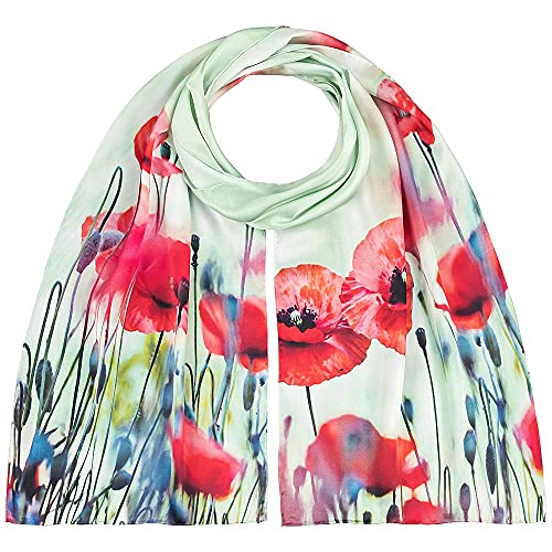 VON LILIENFELD Schal Damen 100% Seide Mohnblumen Blumen Blüten Motiv Halstuch Seidenschal Seidentuch 172 x 42 cm von VON LILIENFELD