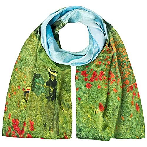 VON LILIENFELD Schal Damen 100% Seide Claude Monet Mohnblumenfeld Kunst Motiv Halstuch Seidenschal Seidentuch Kanten handgerollt 172 x 42 cm von VON LILIENFELD