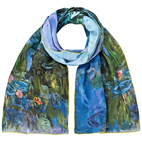 VON LILIENFELD Schal Damen 100% Seide Claude Monet Seerosen Kunst Motiv Halstuch Seidenschal Seidentuch 172 x 42 cm von VON LILIENFELD