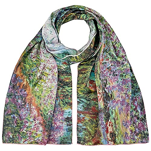 VON LILIENFELD Schal Damen 100% Seide Claude Monet: Der Garten Kunst Motiv Halstuch Seidenschal Seidentuch Kanten handgerollt 172 x 42 cm von VON LILIENFELD