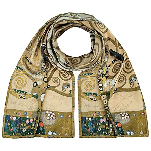 VON LILIENFELD Schal Damen 100% Seide Gustav Klimt: Lebensbaum Motiv Halstuch Seidenschal Seidentuch Kanten handgerollt 172 x 42 cm von VON LILIENFELD