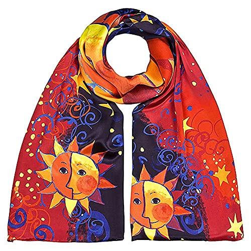 VON LILIENFELD Schal Damen 100% Seide Rosina Wachtmeister: Sole Kunst Motiv Halstuch Seidenschal Seidentuch Kanten handgerollt 172 x 42 cm von VON LILIENFELD