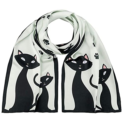 VON LILIENFELD Seidenschal Schwarze Katzen Kätzchen Motiv Halstuch 172 x 42 cm von VON LILIENFELD