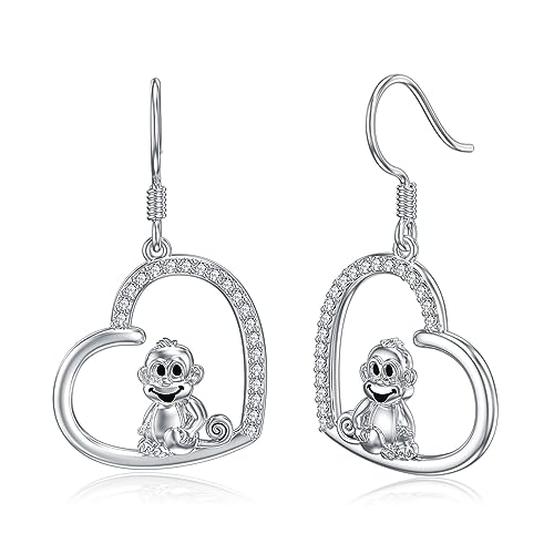 925 Sterling Silber Affe Ohrringe Nette Tier Ohrringe Herz Dangle Affe Schmuck Geburtstag Weihnachten Graduierung Geschenke für Frauen von VONALA