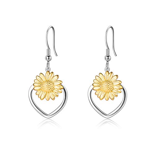 925 Sterling Silber Herz Sonnenblume Ohrringe Oxidierte Ohrringe für Frauen Mädchen (gold) von VONALA