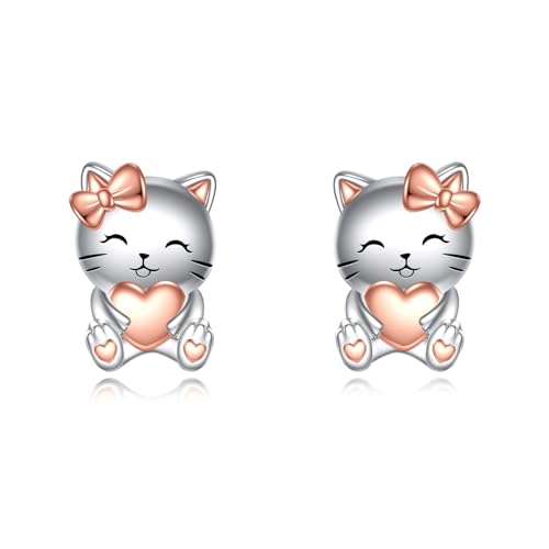 925 Sterling Silber Katze Mädchen Ohrringe Niedliches Tier Ohrstecker Schmuck für Damen Mädchen (Katze) von VONALA