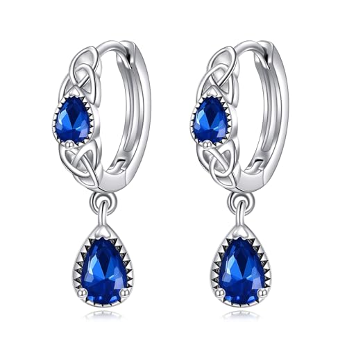 925 Sterling Silber Keltische Knoten Creolen Silber Saphir Ohrringe für Damen Mädchen September Geburtsstein Schmuck von VONALA