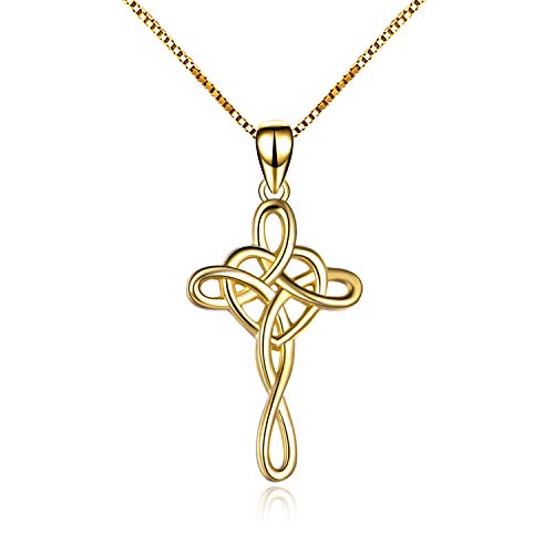 VONALA 925 Sterling Silber Keltischer Knoten Kreuz Halskette Unendlichkeit Liebe Anhänger Schmuck (Gold Platte Silber) von VONALA