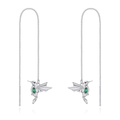 925 Sterling Silber Kolibri Ohrringe Damen Fallen Hängend Drop Threader Ohrringe für Mädchen (Kolibri-Smaragd) von VONALA