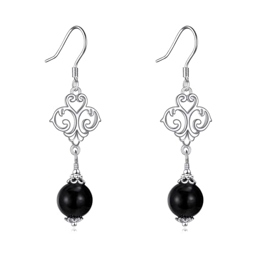 925 Sterling Silber Türkis Onyx Karneol Ohrhänger Vintage Tropfen Ohrringe Schmuck Geburtstagsgeschenke für Damen (Filigrane Onyx Ohrringe) von VONALA