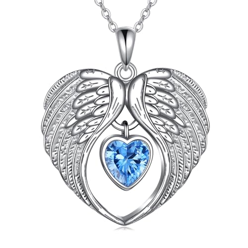 Angel Wings Halskette Sterling Silber Schutzengel Dezember Birthstone Anhänger Halskette Schmuck Geschenke für Frauen Mädchen von VONALA