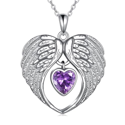 Angel Wings Halskette Sterling Silber Schutzengel Februar Birthstone Anhänger Halskette Schmuck Geschenke für Frauen Mädchen von VONALA