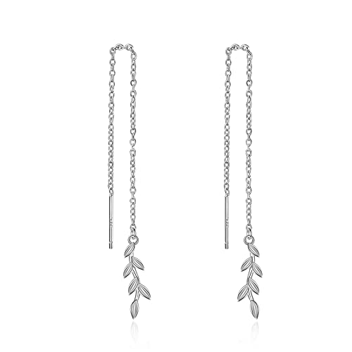 Blatt Fädler Ohrringe für Frauen 925 Sterling Silber durch lange Ketten Baum Blatt Dangle Drop Ohrringe Schmuck Geschenke für Frauen Teens von VONALA