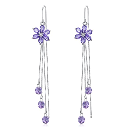 VONALA Blume Durchzieher Ohrringe 925 Sterling Silber Tropfen Fallen Einfädel Ohrringe für Damen Geburtstag Geschenk von VONALA