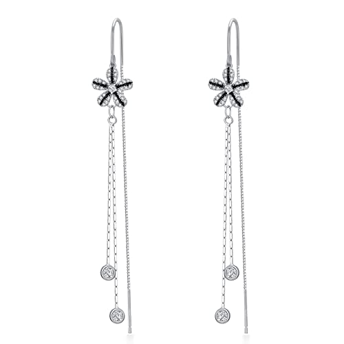 Blume Threader Ohrringe Sterling Silber Blume Quaste Dangle Drop lange Charme Ohrringe Geschenke für Frauen von VONALA